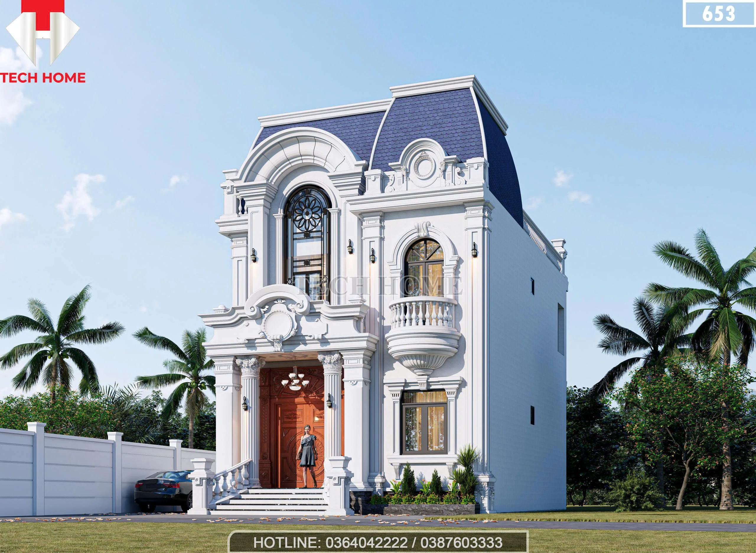 Góc nghiêng biệt thự mái Mansard tân cổ điển