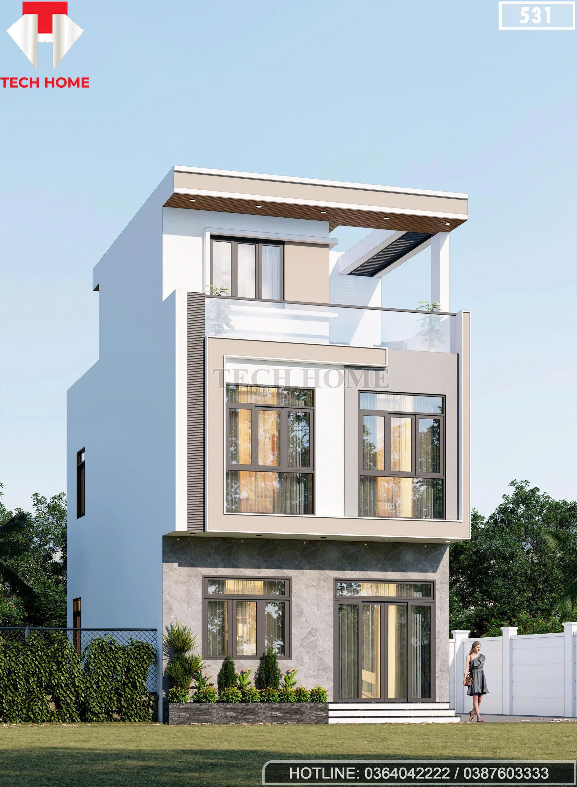 Góc nghiêng mẫu nhà 2 tầng 1 tum hiện đại