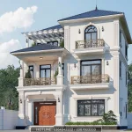 Góc nghiêng mẫu nhà 2 tầng 1 tum mái Nhật kiến trúc Tân cổ điển