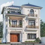 Góc nghiêng mẫu nhà 2 tầng 1 tum mái Nhật kiến trúc Tân cổ điển