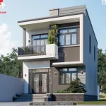 Góc nghiêng mẫu nhà 2 tầng đẹp sử dụng hệ cửa nhôm kính Xingfa lấy sáng tối đa.