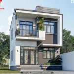 Góc nghiêng mẫu nhà 2 tầng đẹp sử dụng hệ cửa nhôm kính Xingfa lấy sáng tối đa.