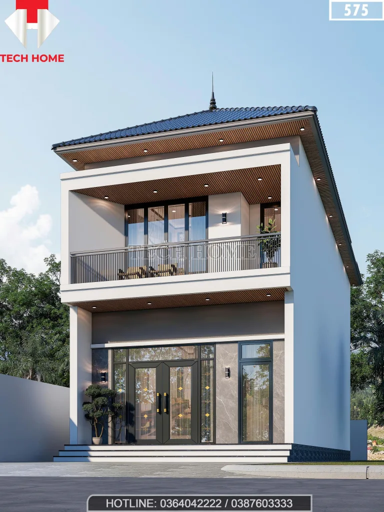 Góc nghiêng mẫu nhà 2 tầng mái Nhật hiện đại