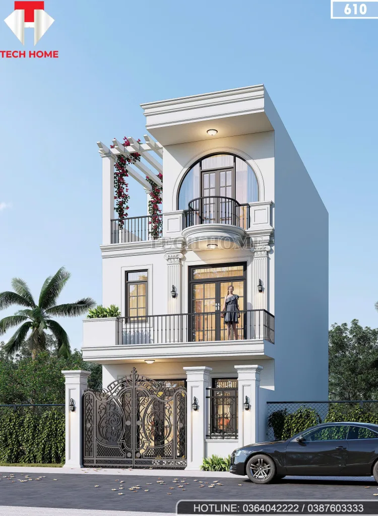 Góc nghiêng mẫu nhà 3 tầng đẹp phong cách Tân cổ điển