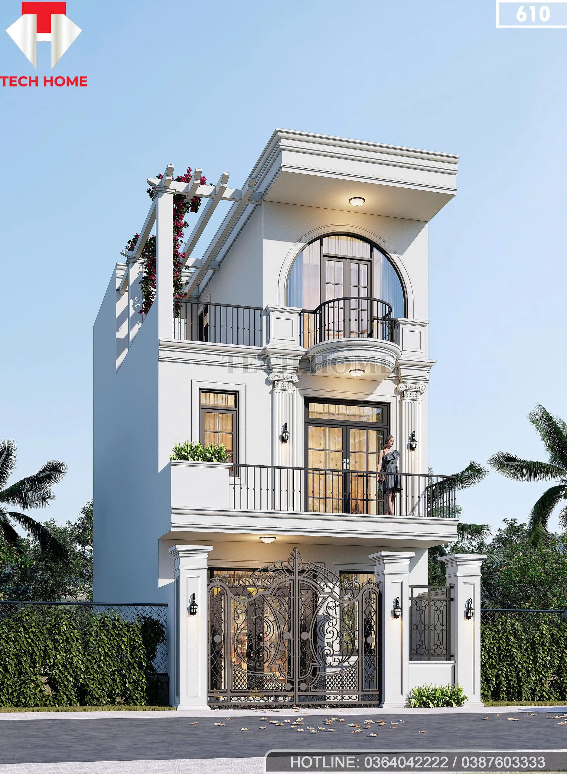 Góc nghiêng mẫu nhà 3 tầng đẹp phong cách Tân cổ điển