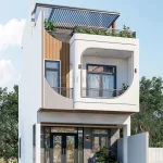 Góc nghiêng mẫu nhà phố 2 tầng 1 tum hiện đại