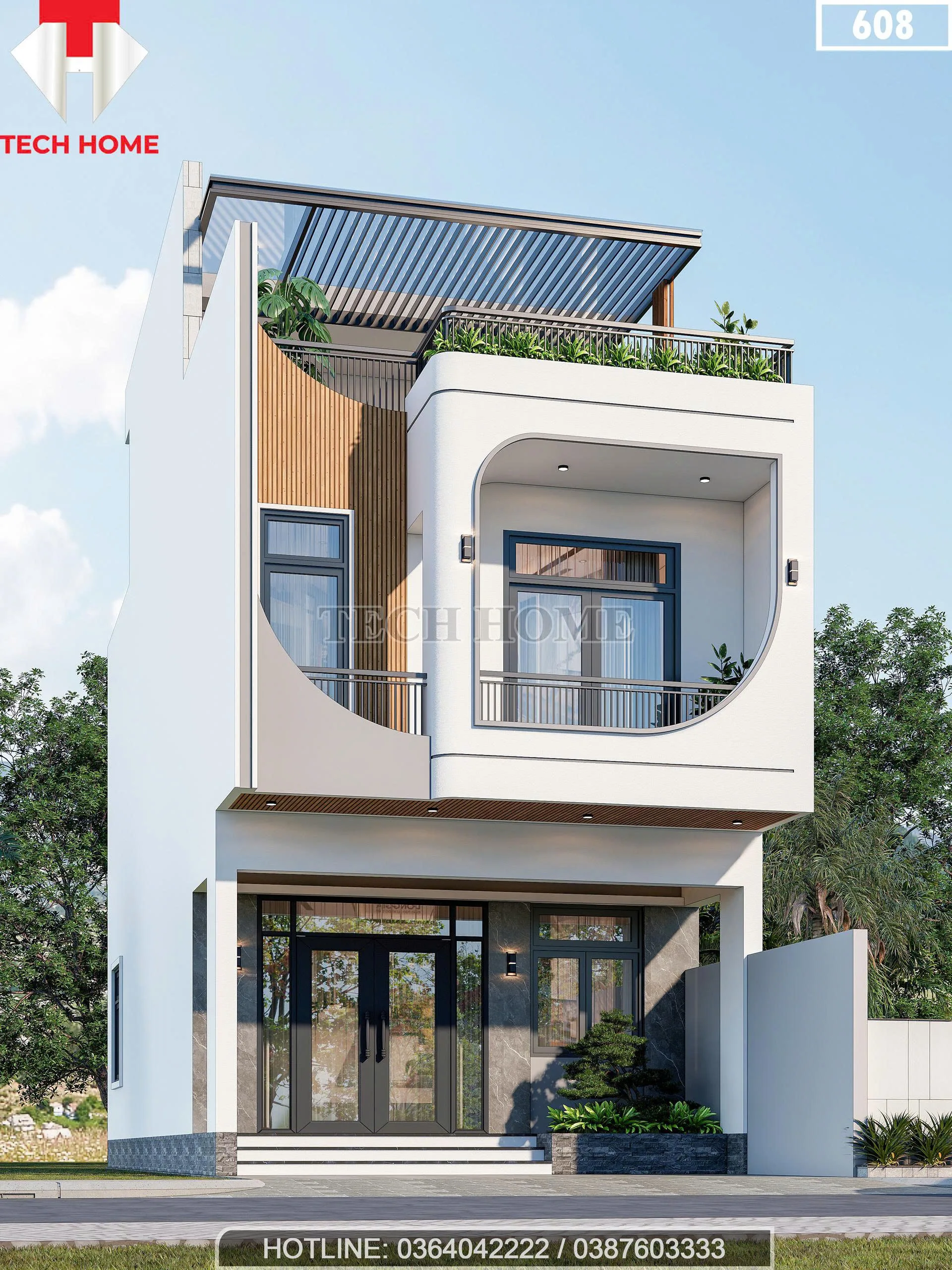 Góc nghiêng mẫu nhà phố 2 tầng 1 tum hiện đại