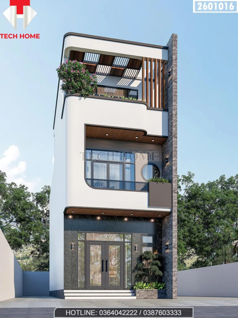 Góc nghiêng mẫu thiết kế nhà phố 3 tầng