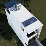 Tổng thể mẫu nhà ống 3 tầng đẹp nhìn từ trên cao với hệ thống tum thang và giếng trời lấy sáng thông minh.