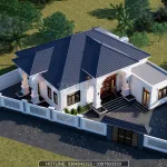 Tổng thể hệ mái Nhật màu xanh than giật cấp đẹp mắt nhìn từ trên cao xuống của nhà anh Hưng.