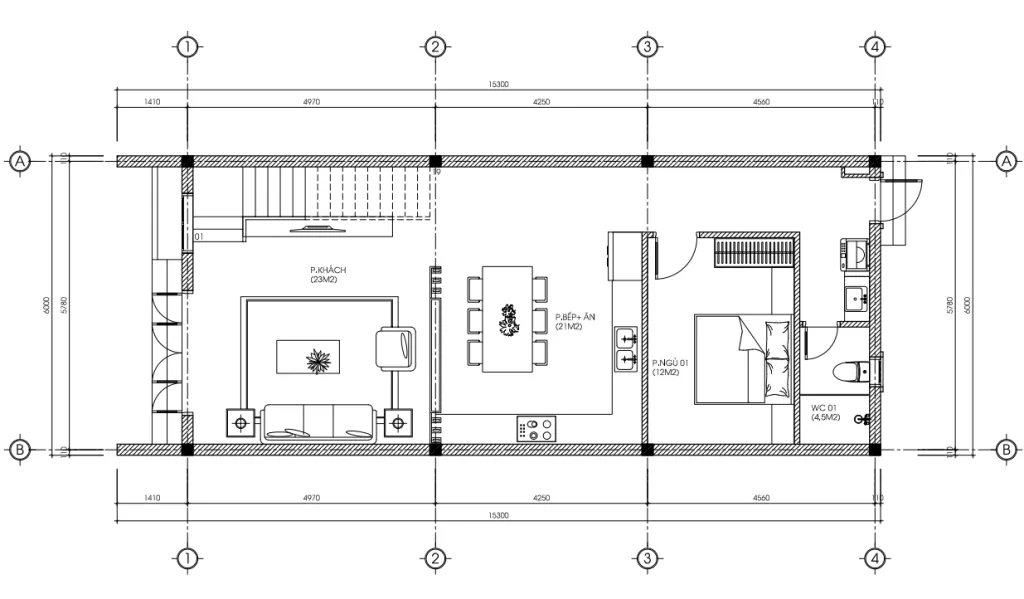 mặt bằng tầng 1 mẫu nhà 2 tầng đẹp