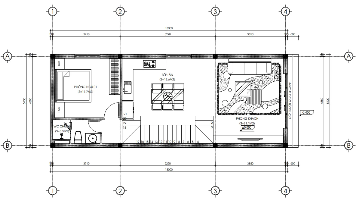 mặt bằng tầng 1 mẫu nhà ống 2 tầng 1 tum