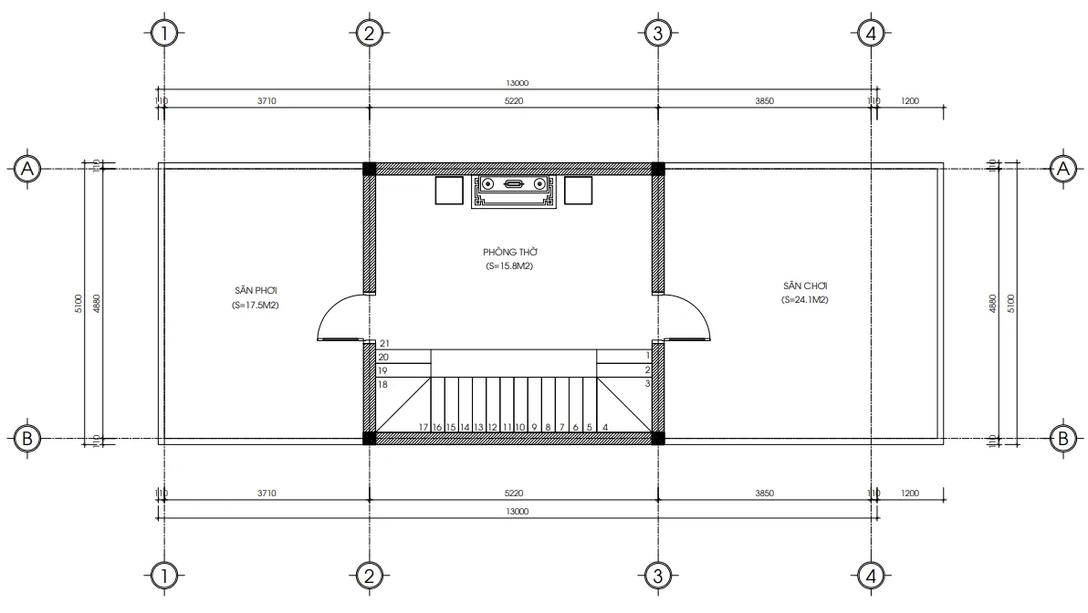 mặt bằng tầng tum mẫu nhà ống 2 tầng 1 tum