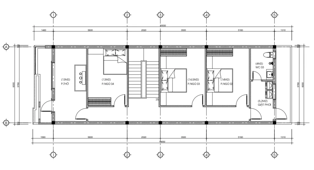 mặt bằng tầng 2 mẫu nhà ống 2 tầng đẹp