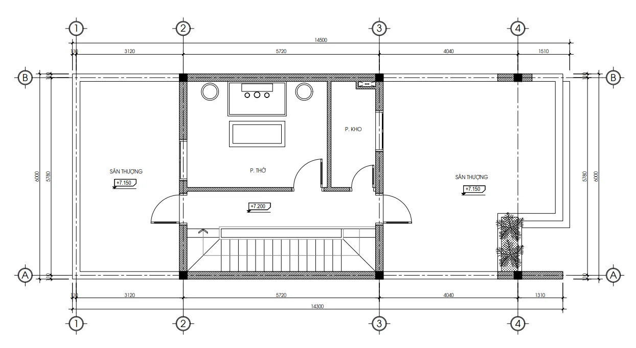 mặt bằng tầng tum mẫu nhà phố 2 tầng 1 tum tại Phú Thọ