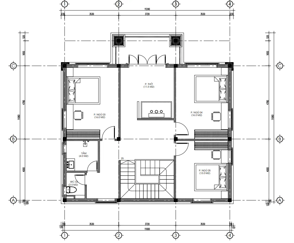 mặt bằng tầng 2 nhà 2 tầng mái Nhật