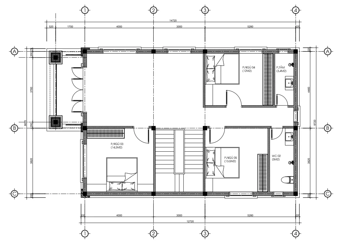 mặt bằng tầng 2 nhà 2 tầng mái Nhật