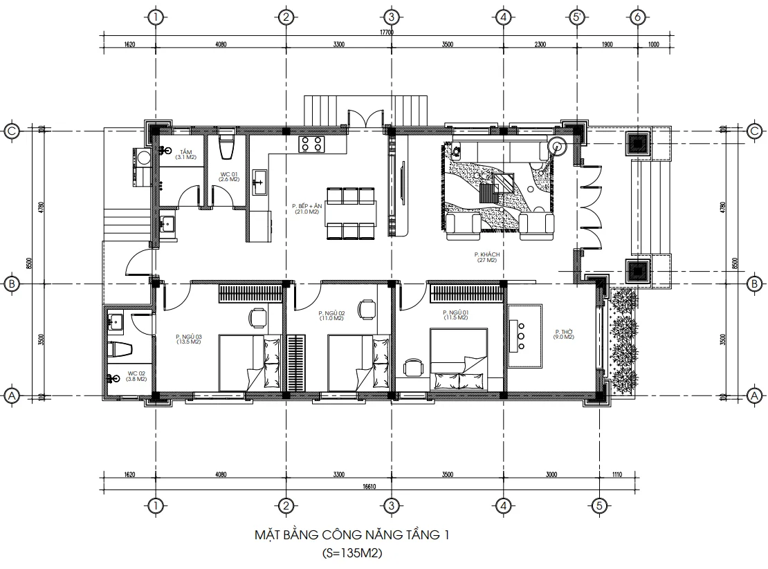 mặt bằng nhà cấp 4 mái Nhật