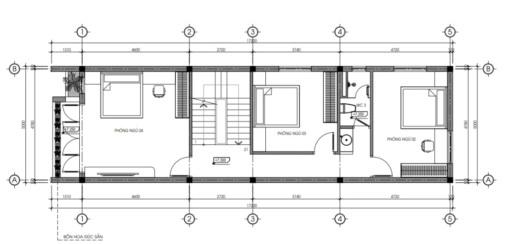 mặt bằng tầng 3 thiết kế nhà ống 3 tầng 1 tum