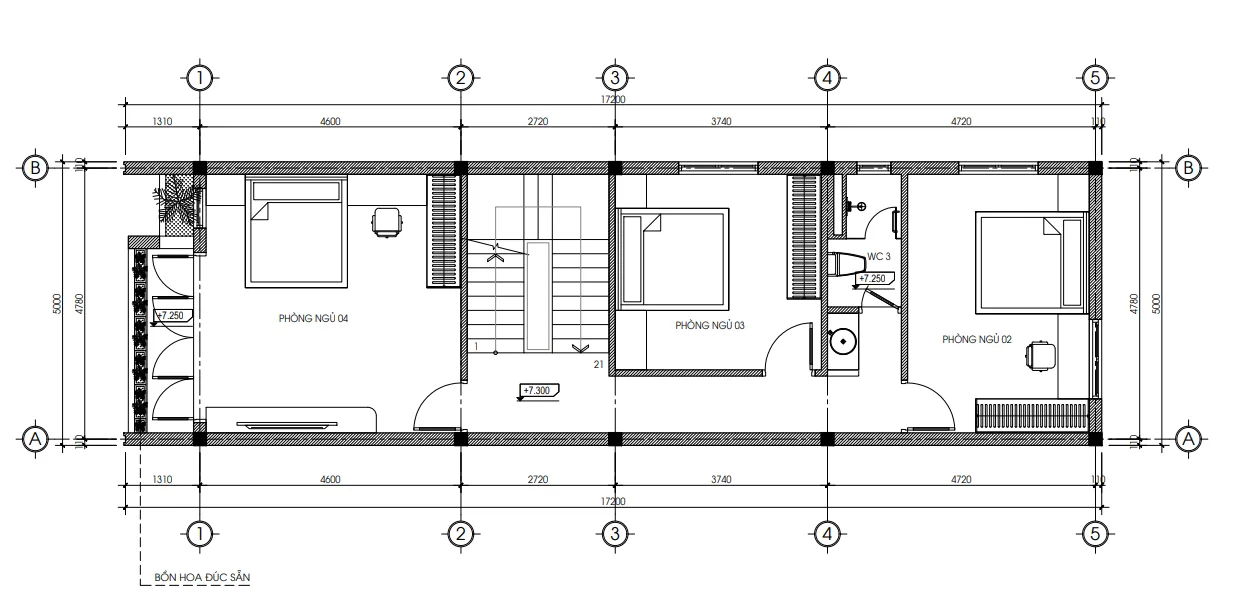 mặt bằng tầng 3 thiết kế nhà ống 3 tầng 1 tum