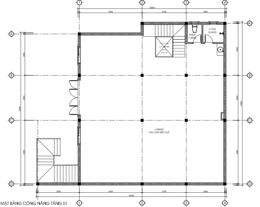 mặt bằng tầng 1 thiết kế nhà phố 3 tầng hiện đại