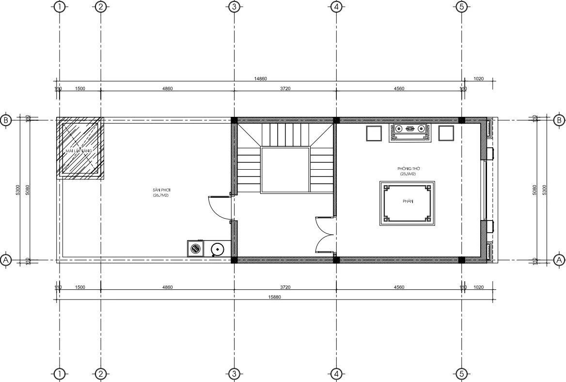 mặt bằng tầng 4 thiết kế nhà phố tân cổ điển