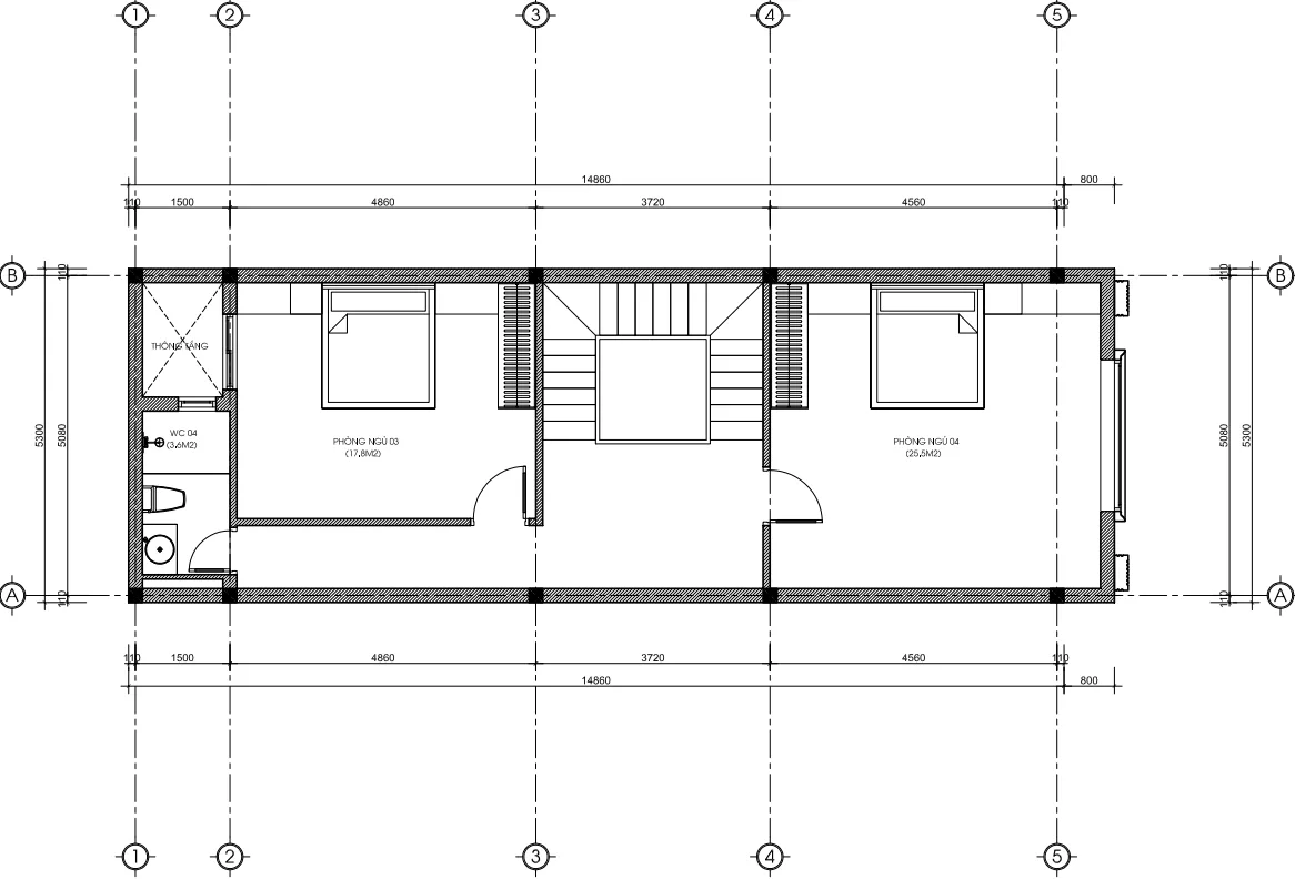 mặt bằng tầng 3 thiết kế nhà phố tân cổ điển