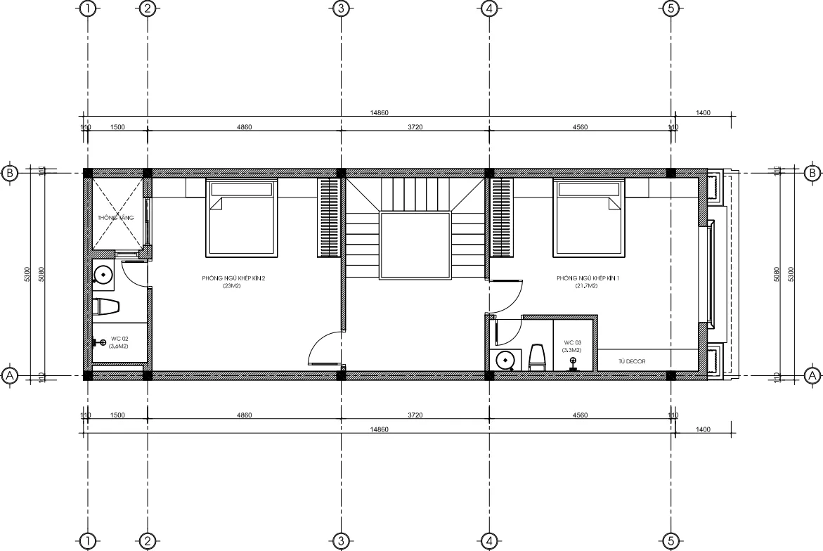 mặt bằng tầng 2 thiết kế nhà phố tân cổ điển