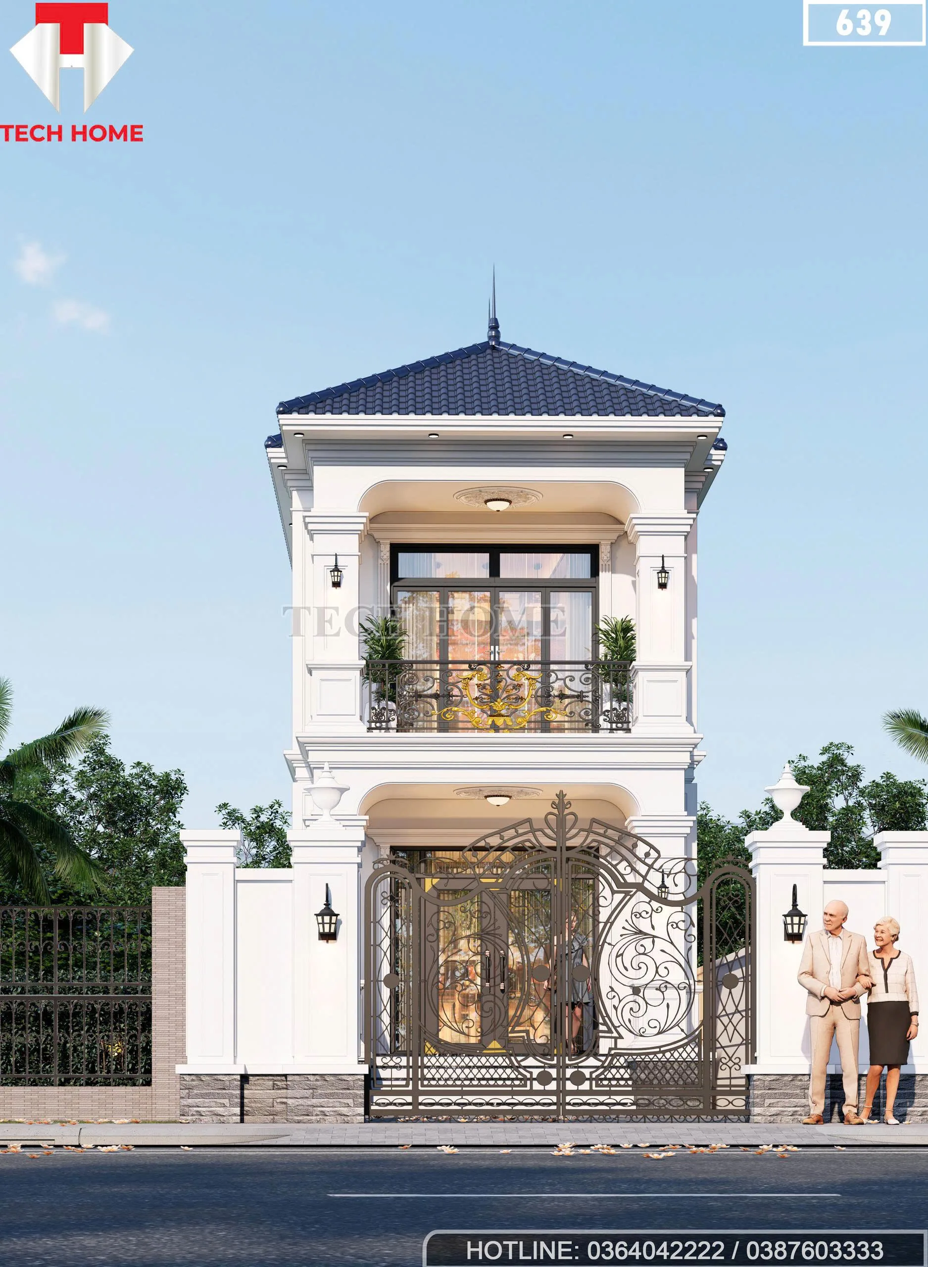 tổng thể mẫu nhà 2 tầng mái Nhật tân cổ điển