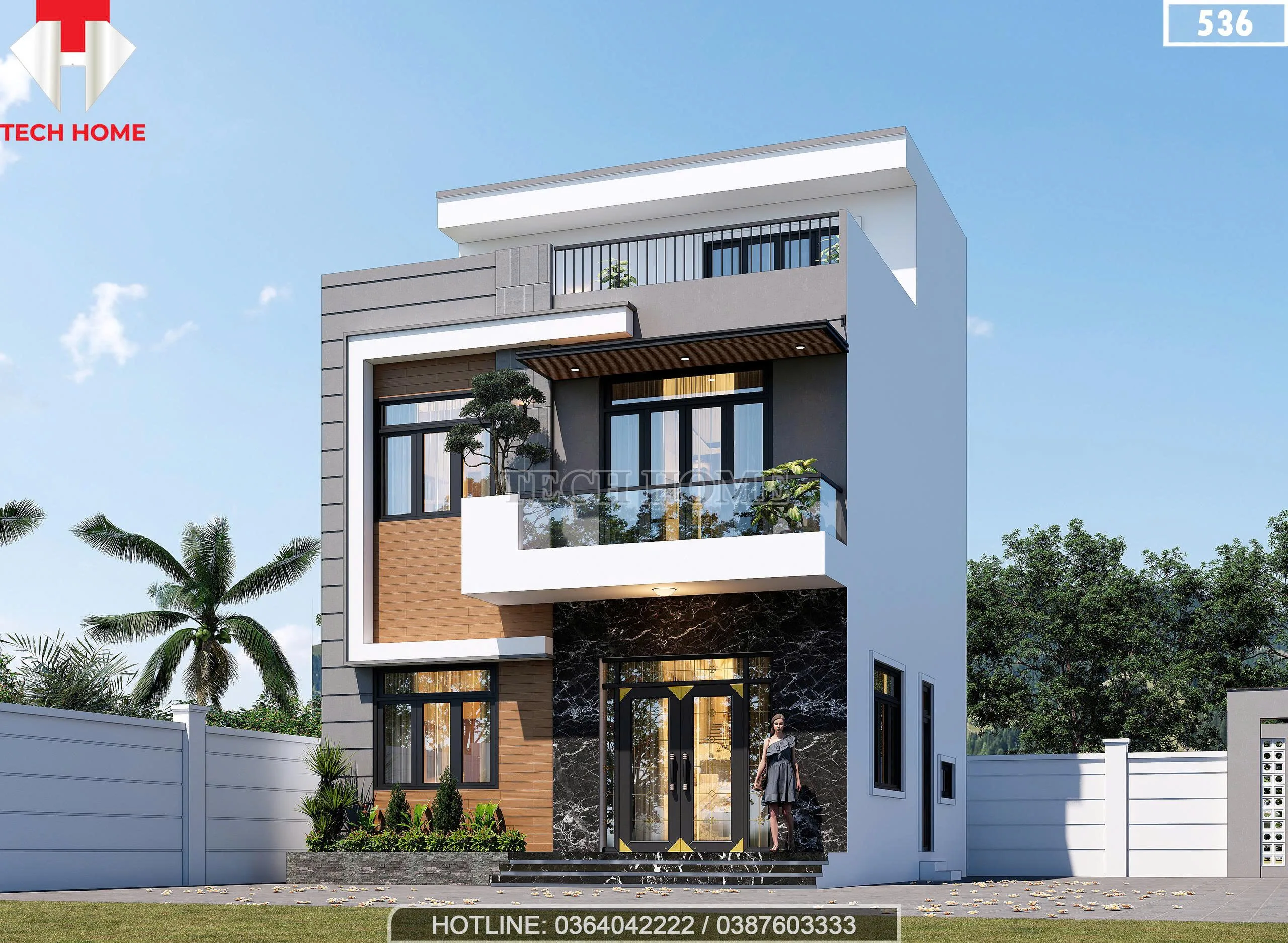 nhà 2 tầng 1 tum hiện đại