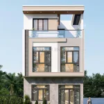 Phối cảnh mặt tiền mẫu nhà 2 tầng 1 tum hiện đại ốp đá sang trọng tại Hoài Đức.