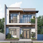 Phối cảnh mặt tiền mẫu nhà 2 tầng đẹp kiến trúc hiện đại mặt tiền 8m tại Hà Nội.