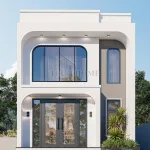 Phối cảnh mặt tiền mẫu nhà 2 tầng đẹp kiến trúc vòm hiện đại mặt tiền 5m5 tại Thái Nguyên.