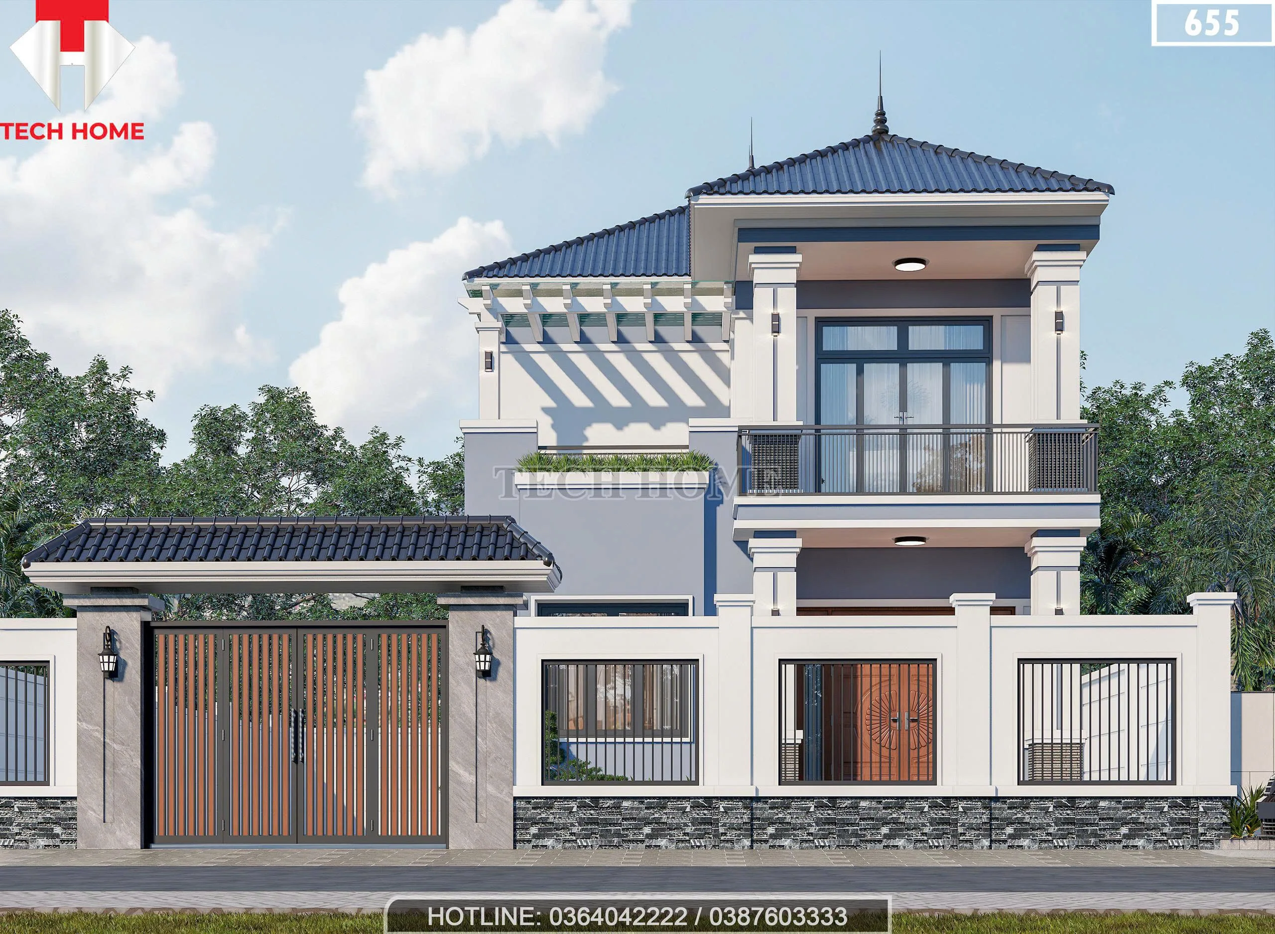 Tổng thể mẫu nhà 2 tầng mái Nhật