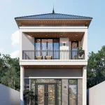 Phối cảnh mặt tiền mẫu nhà 2 tầng mái Nhật hiện đại kích thước 6m sang trọng tại Thường Xuân, Thanh Hóa.