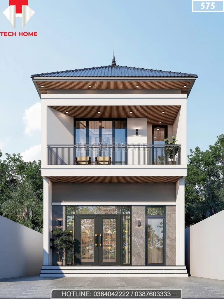 Phối cảnh mặt tiền mẫu nhà 2 tầng mái Nhật hiện đại kích thước 6m sang trọng tại Thường Xuân, Thanh Hóa.