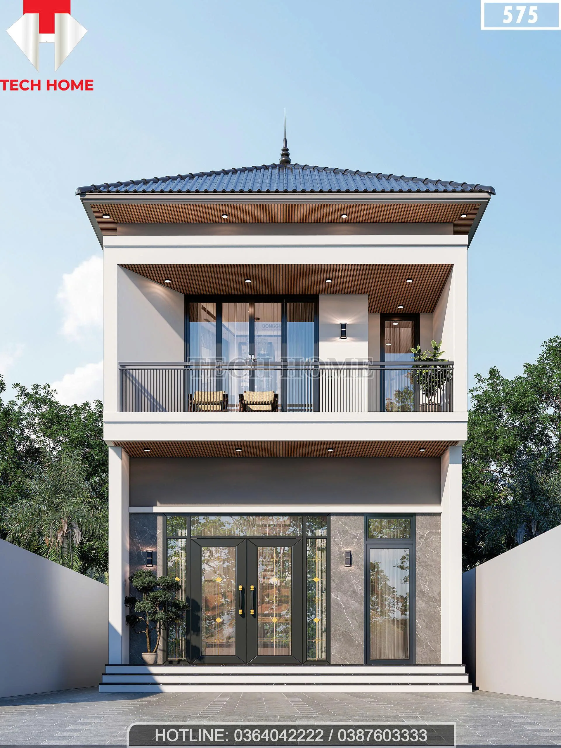 Phối cảnh mặt tiền mẫu nhà 2 tầng mái Nhật hiện đại kích thước 6m sang trọng tại Thường Xuân, Thanh Hóa.