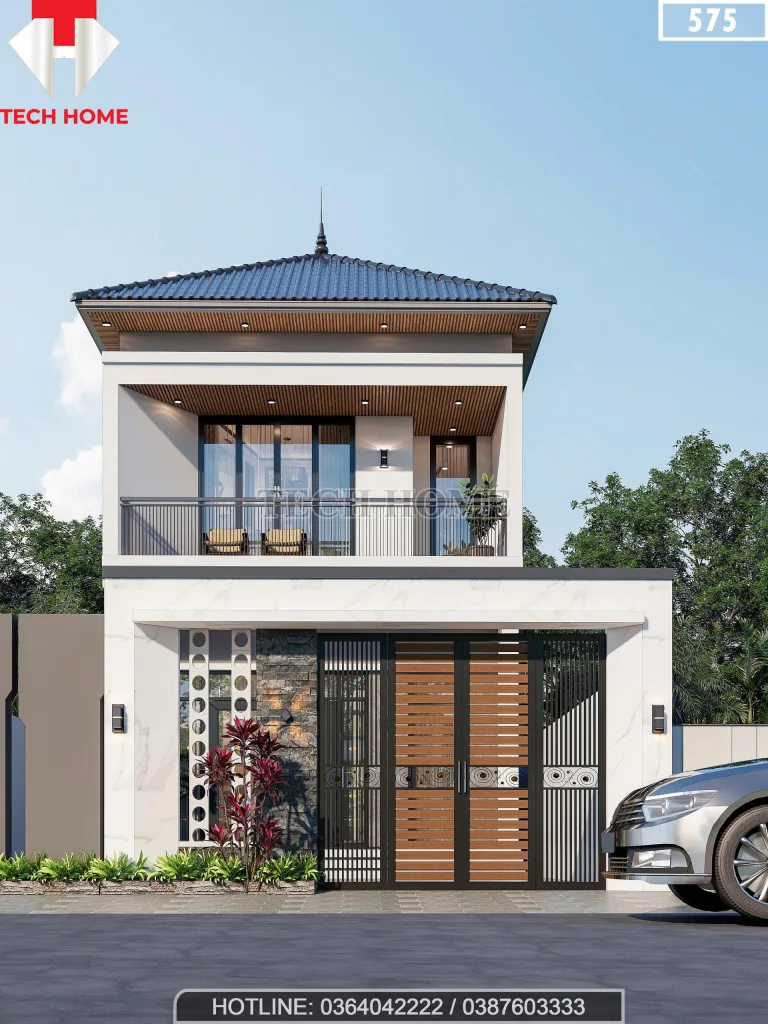 Tổng thể mẫu nhà 2 tầng mái Nhật hiện đại