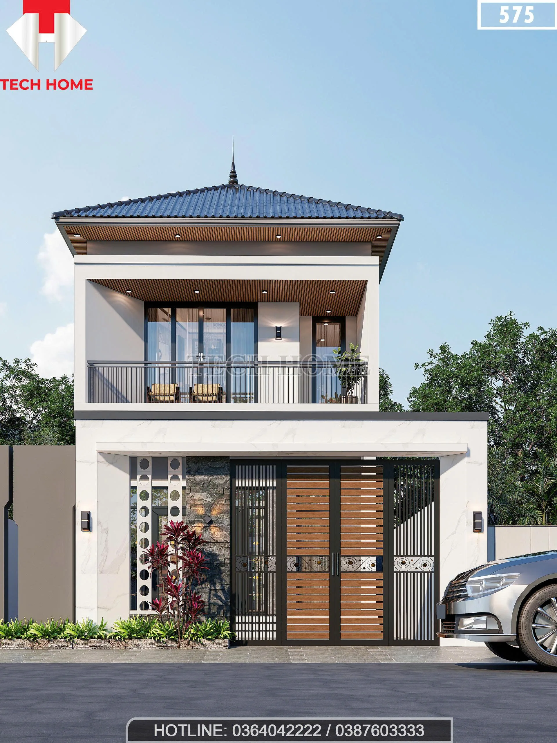 Tổng thể mẫu nhà 2 tầng mái Nhật hiện đại 