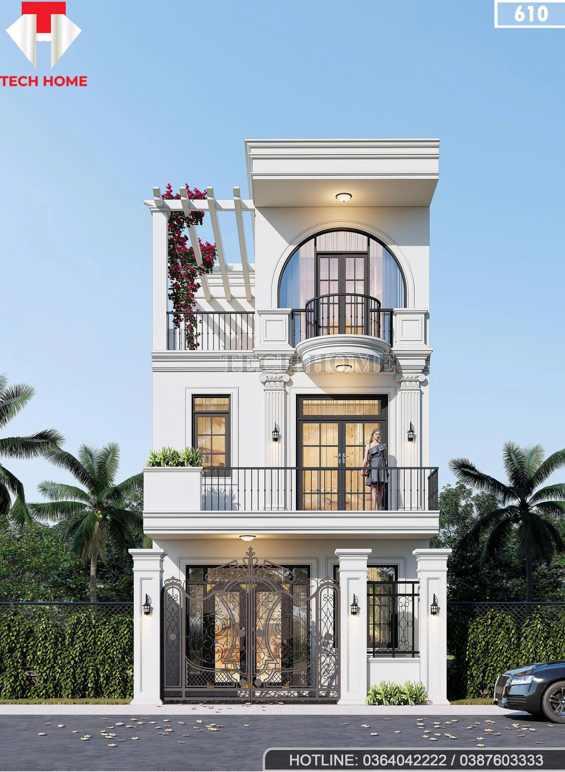 Tổng thể mẫu nhà 3 tầng đẹp phong cách Tân cổ điển