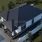 Tổng thể mẫu nhà cấp 4 mái Nhật 130m2 lợp ngói xanh than sang trọng tại Hưng Yên.