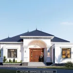 Phối cảnh mặt tiền mẫu nhà cấp 4 mái Nhật hiện đại rộng 14m sang trọng tại Thanh Hóa.