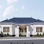 Phối cảnh mặt tiền mẫu nhà mái Nhật 1 tầng 3 phòng ngủ hiện đại màu trắng sang trọng tại Nam Định.