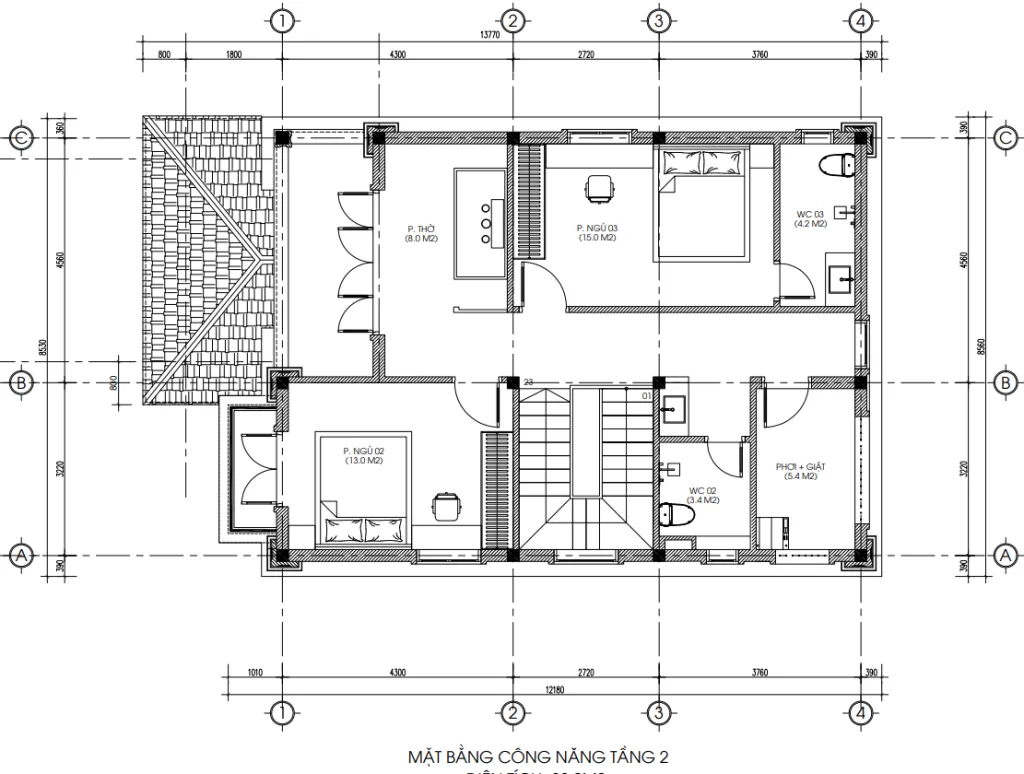 mặt bằng tầng 2 mẫu nhà mái Nhật 2 tầng