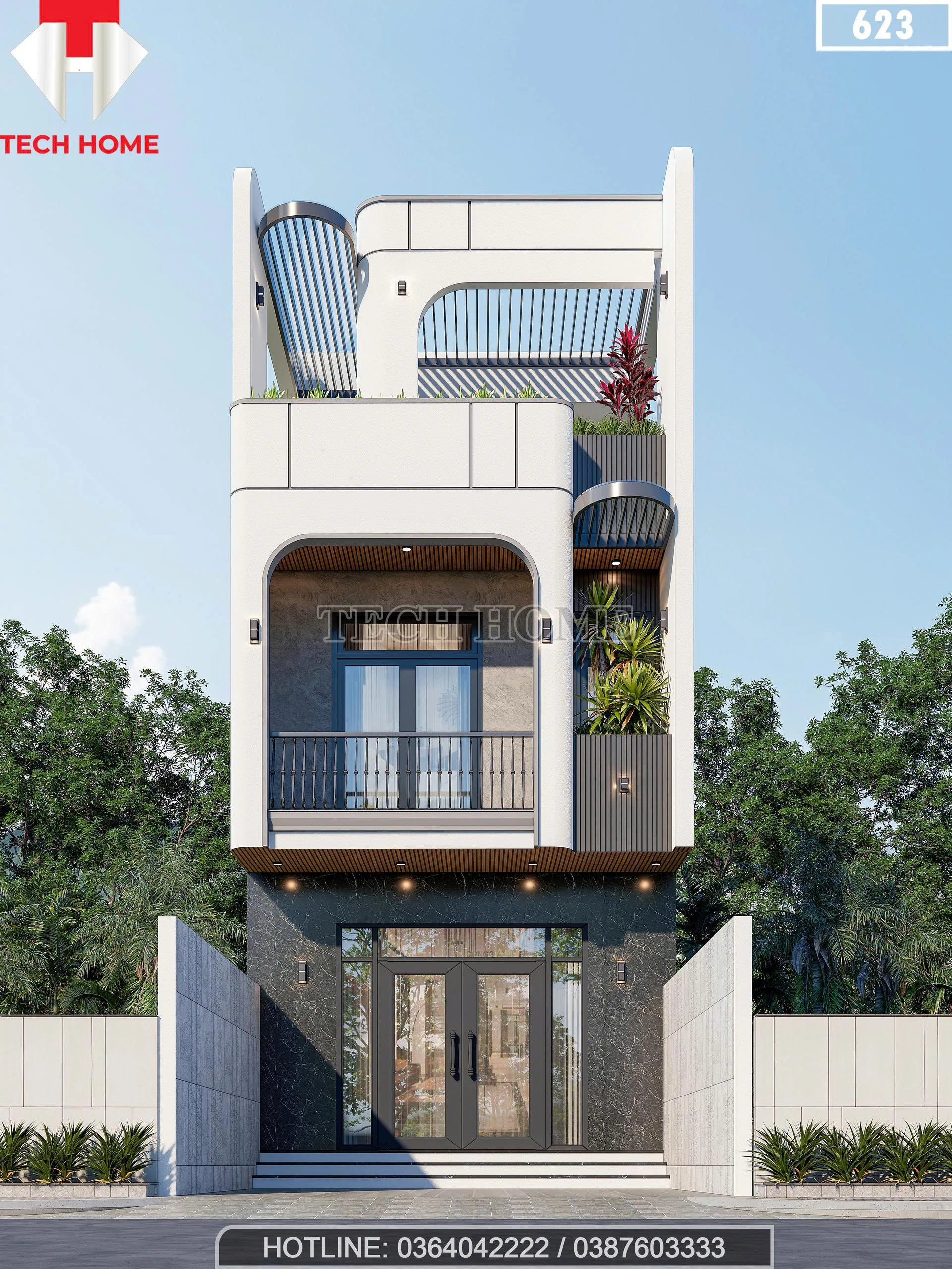 Mặt tiền mẫu nhà ống 2 tầng 1 tum hiện đại tại Bắc Ninh