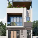 Phối cảnh mặt tiền mẫu nhà phố 2 tầng 1 tum hiện đại mặt tiền 6.5m sang trọng của anh Quang tại Bắc Ninh.