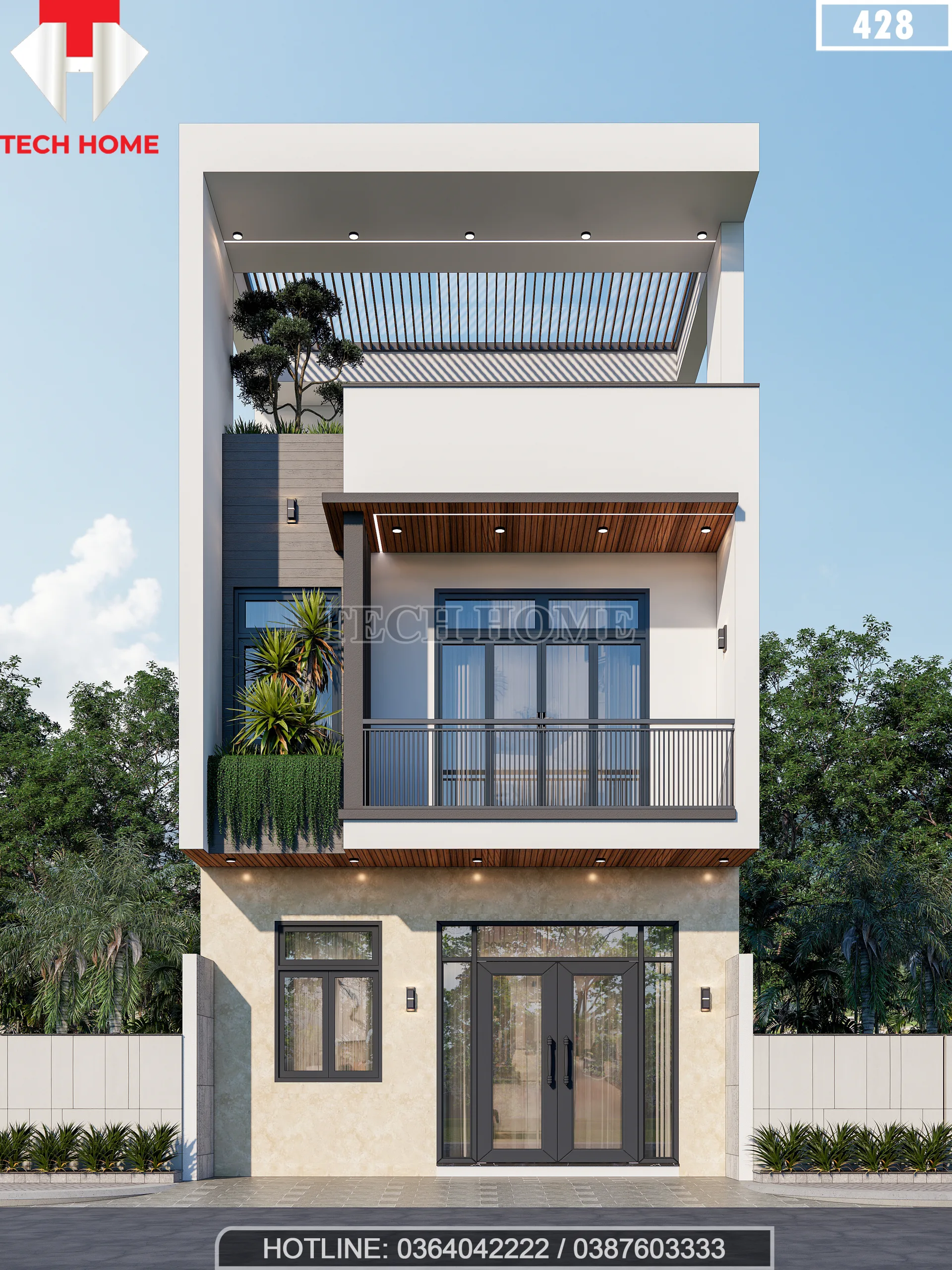 mẫu nhà phố 2 tầng 1 tum tại Phú Thọ