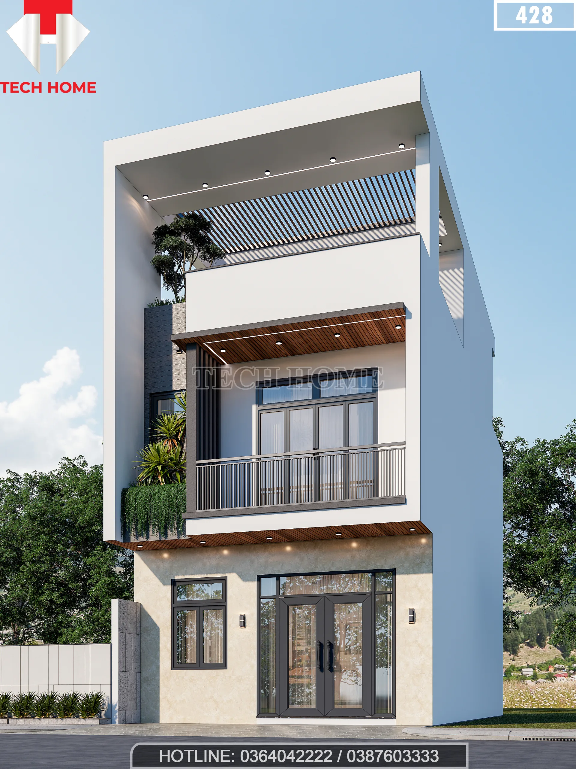 mẫu nhà phố 2 tầng 1 tum tại Phú Thọ