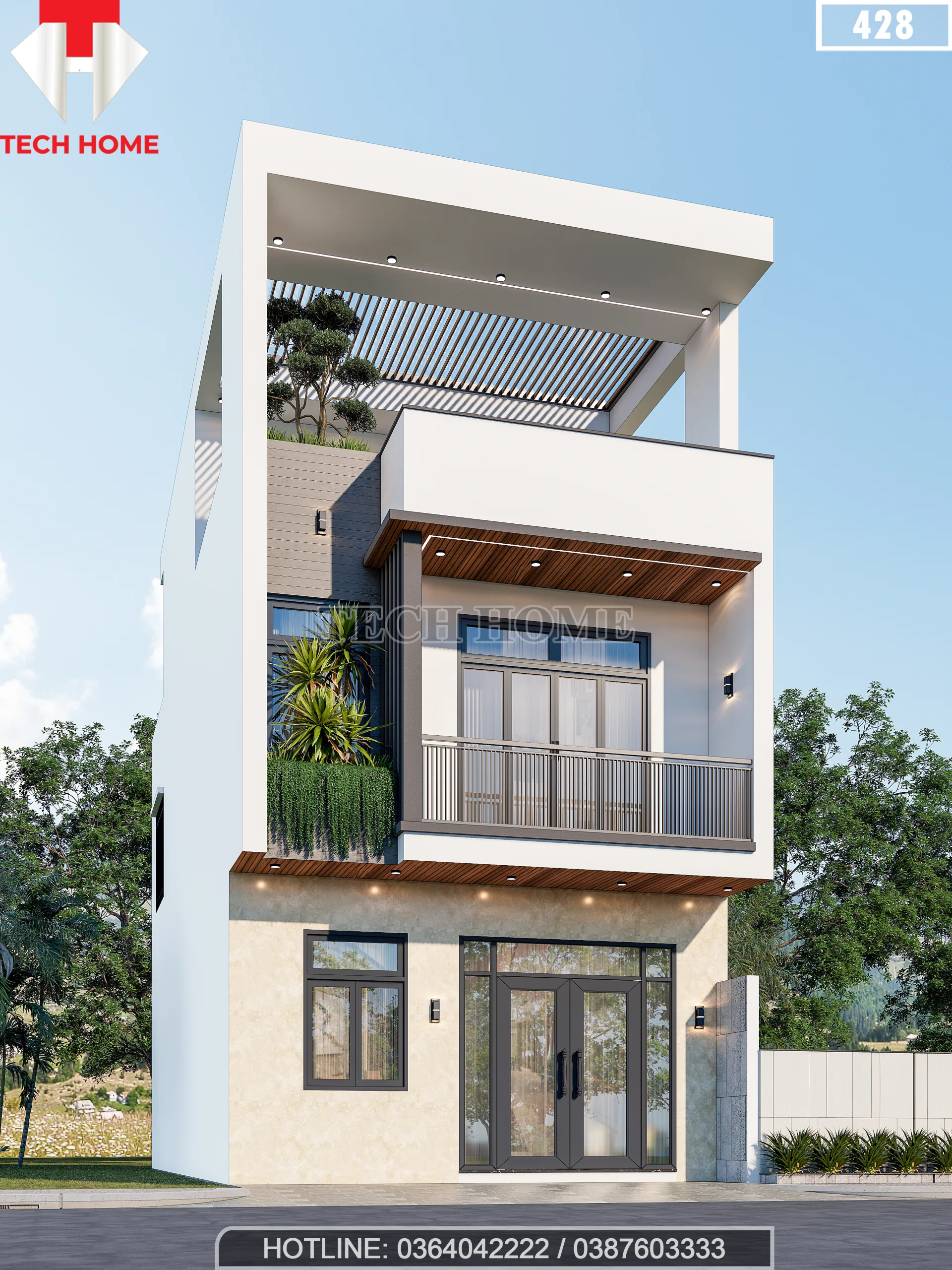 mẫu nhà phố 2 tầng 1 tum tại Phú Thọ