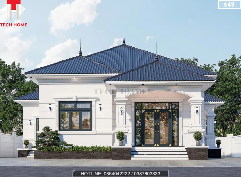 Phối cảnh mặt tiền mẫu nhà vườn mái Nhật 1 tầng đẹp hiện đại tại Vĩnh Phúc.